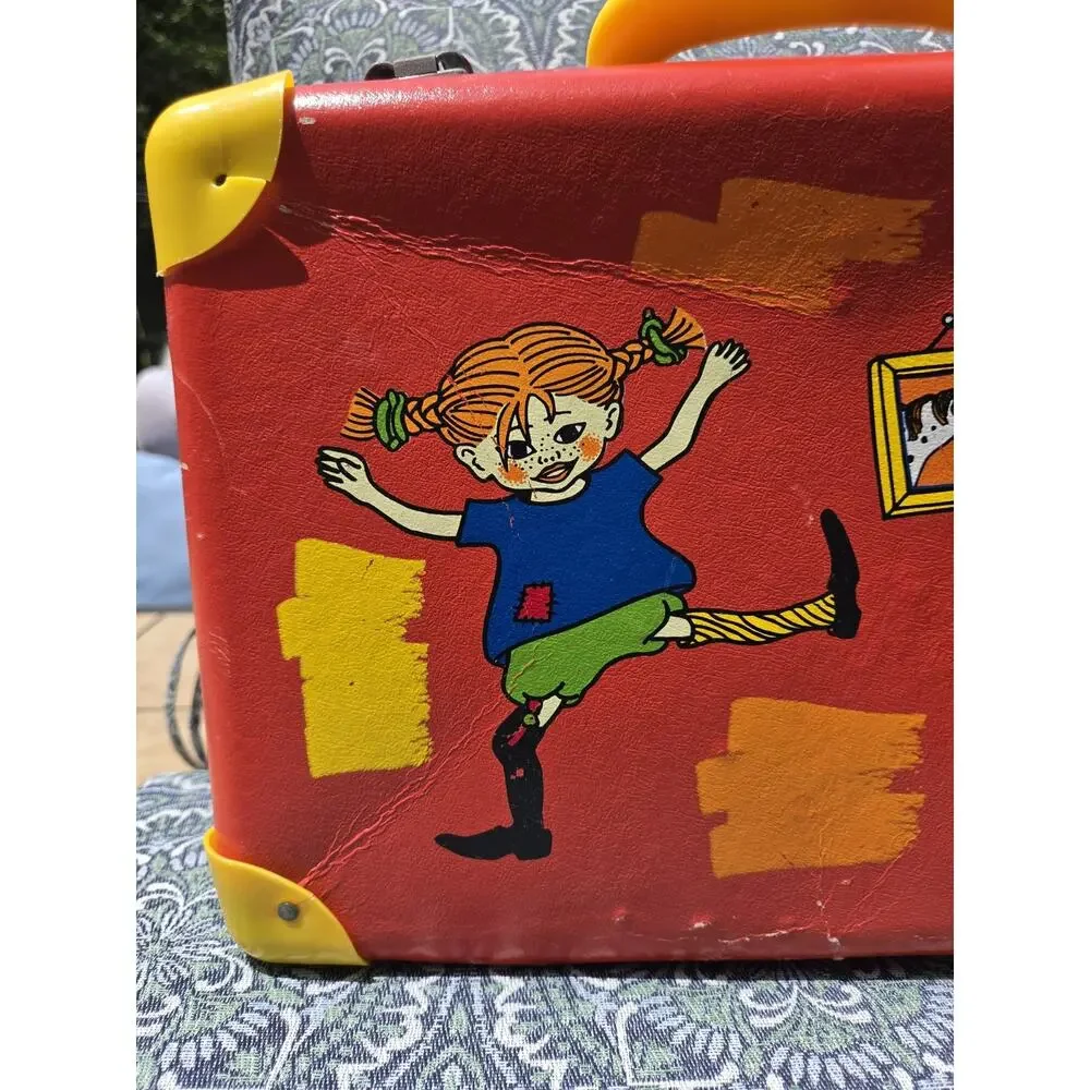 Vintage Pippi Longstocking Red Travel Suitcase Carry Case Children's Luggage...